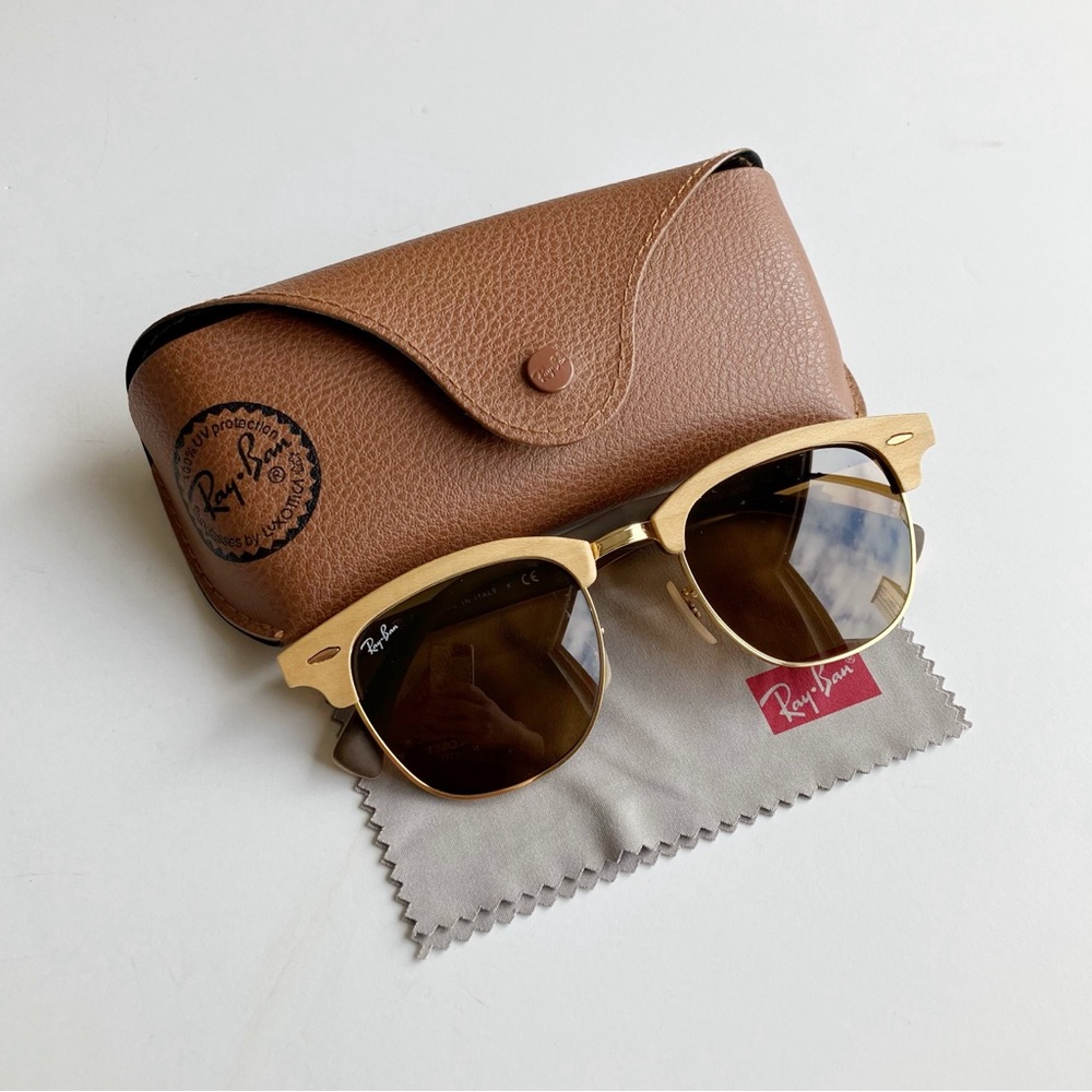 Ray-Ban Clubmaster Wood Sunglasses Brown Unisex 3016M 51-21 Garden Girl Resort